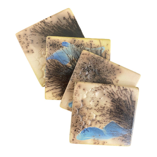 Coaster Sets Decorated with Carbonized Feathers