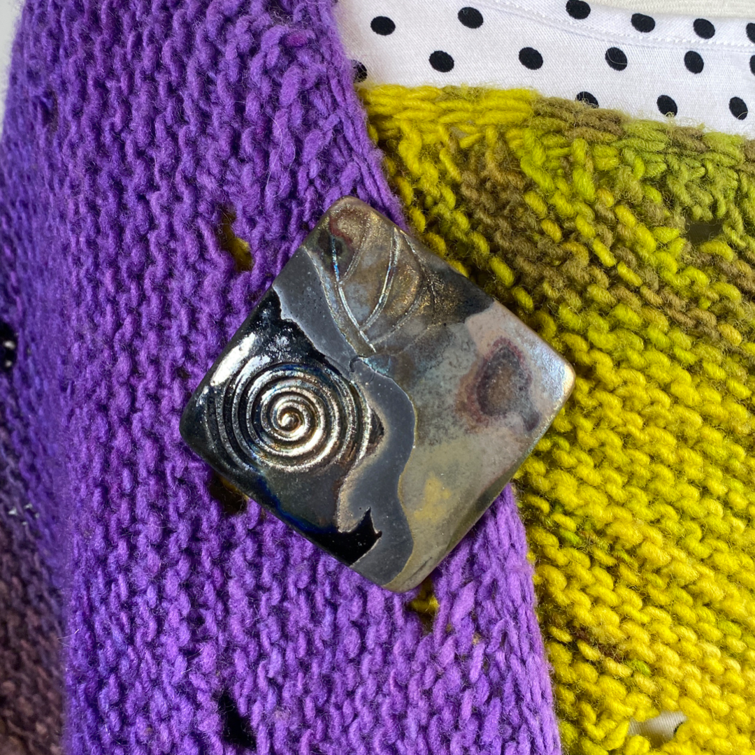 Magnetic Shawl Closure - Raku in Our Rainbow Raku Glaze